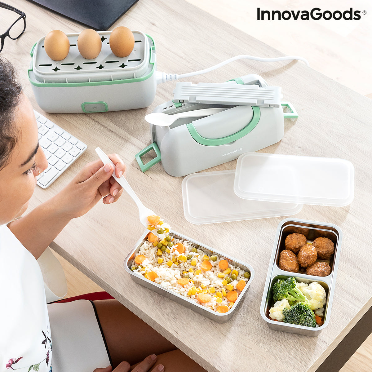 3-in-1 Electric Steamer Lunch Box with Recipes Beneam InnovaGoods