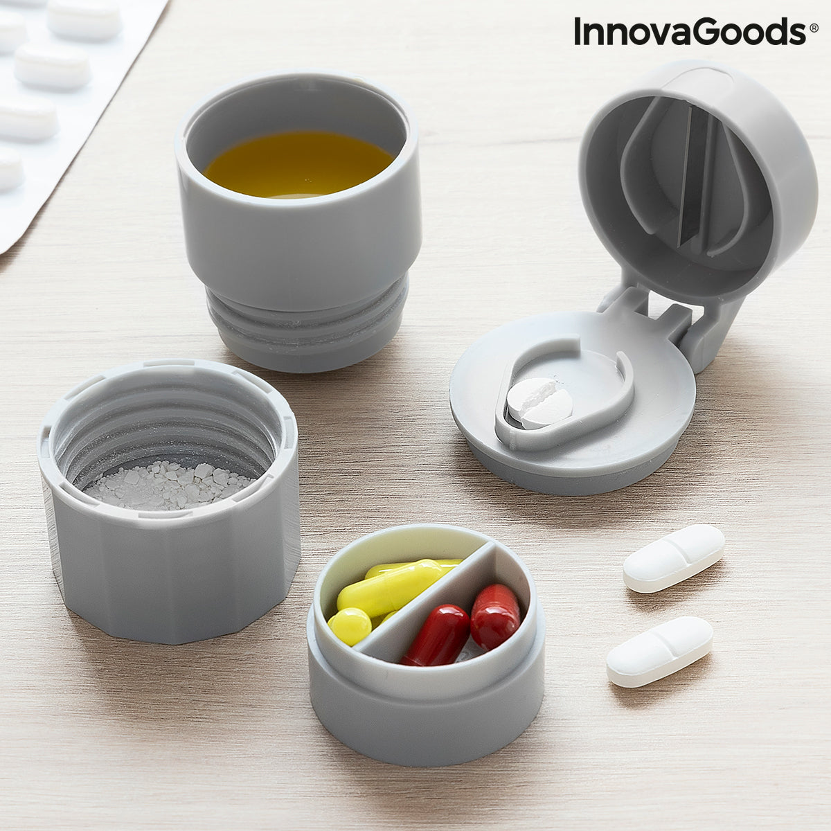 5-in-1 Pill Dispenser with Cutter and Crusher Fivlok InnovaGoods