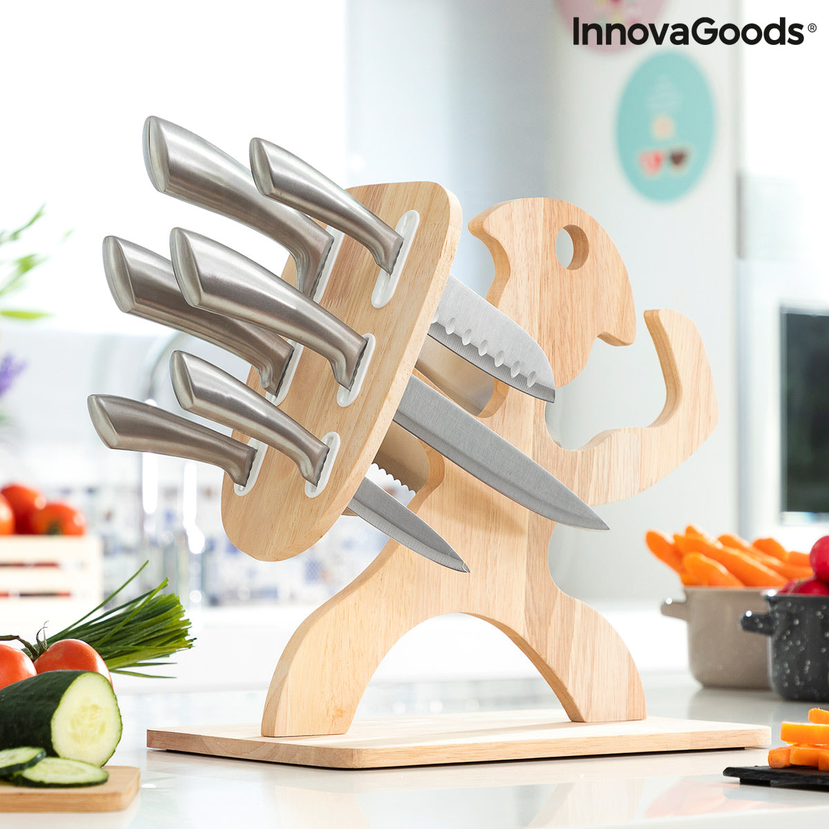 Set of Knives with Wooden Base Spartan InnovaGoods 7 Pieces