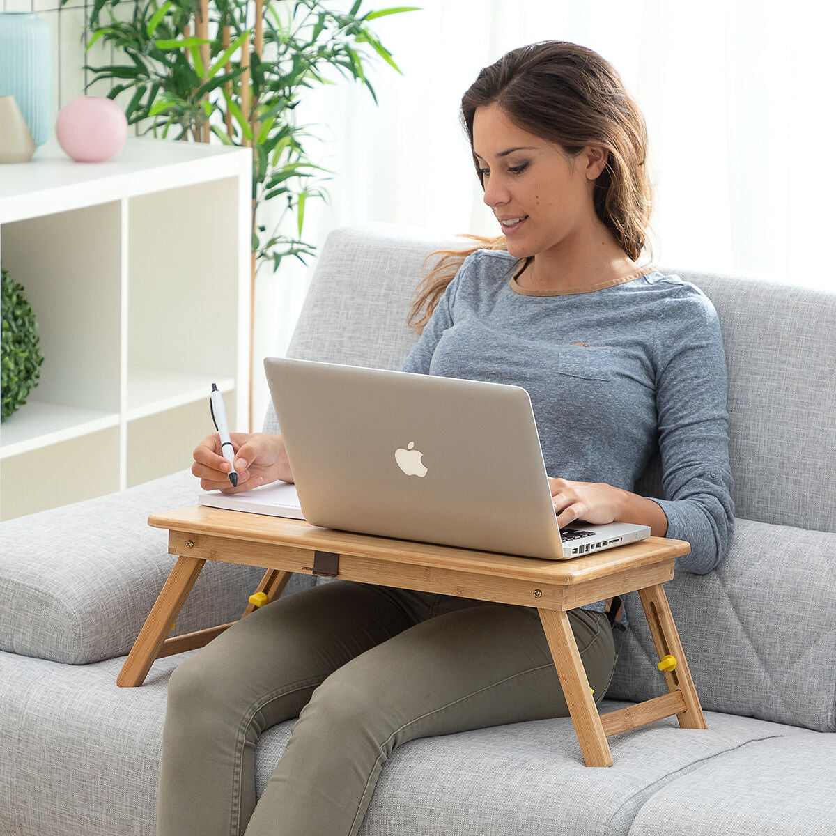 Bamboo Folding Side Table Lapwood InnovaGoods